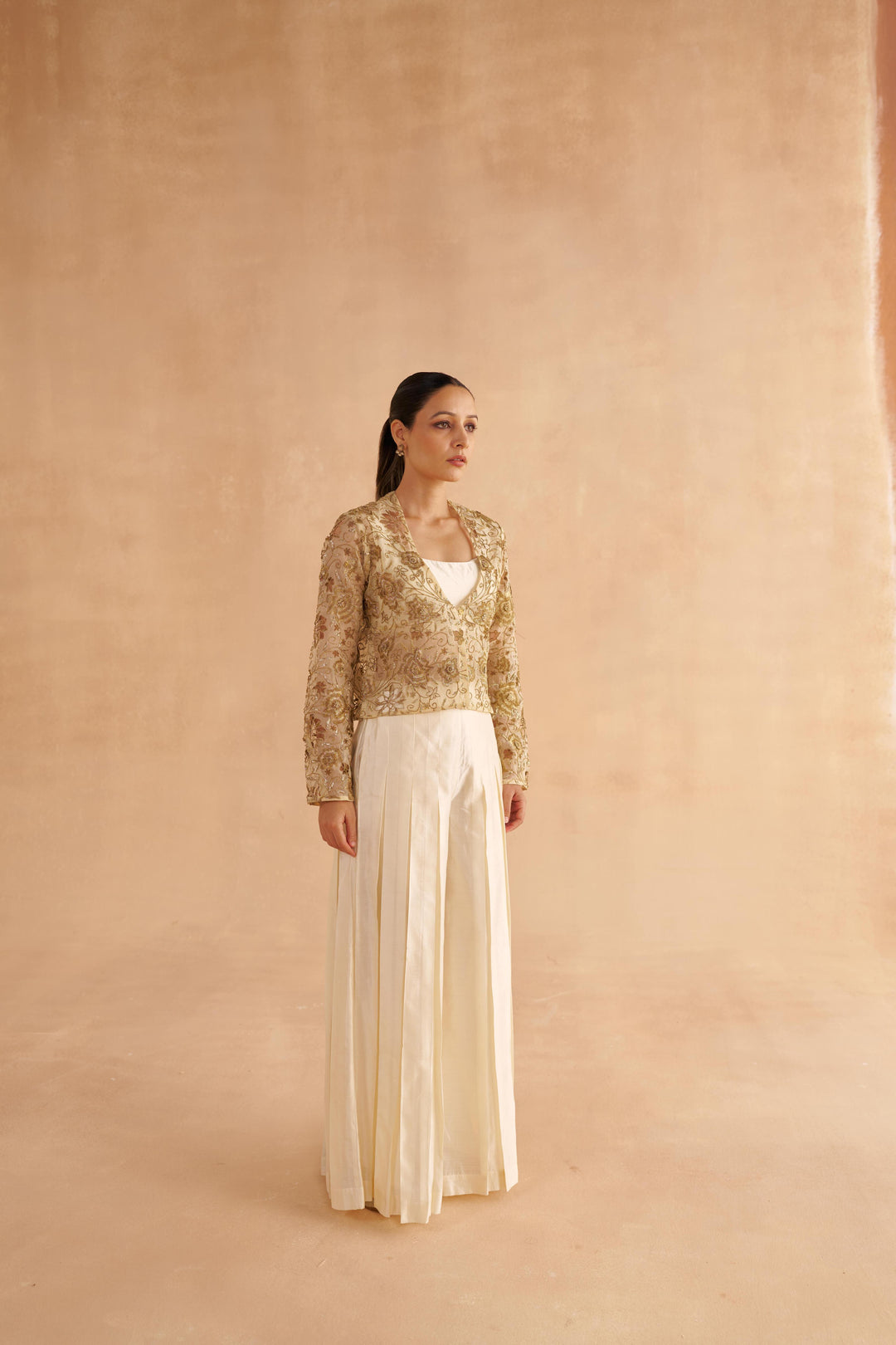 Cream Organza Jacket with Zardozi Embroidery