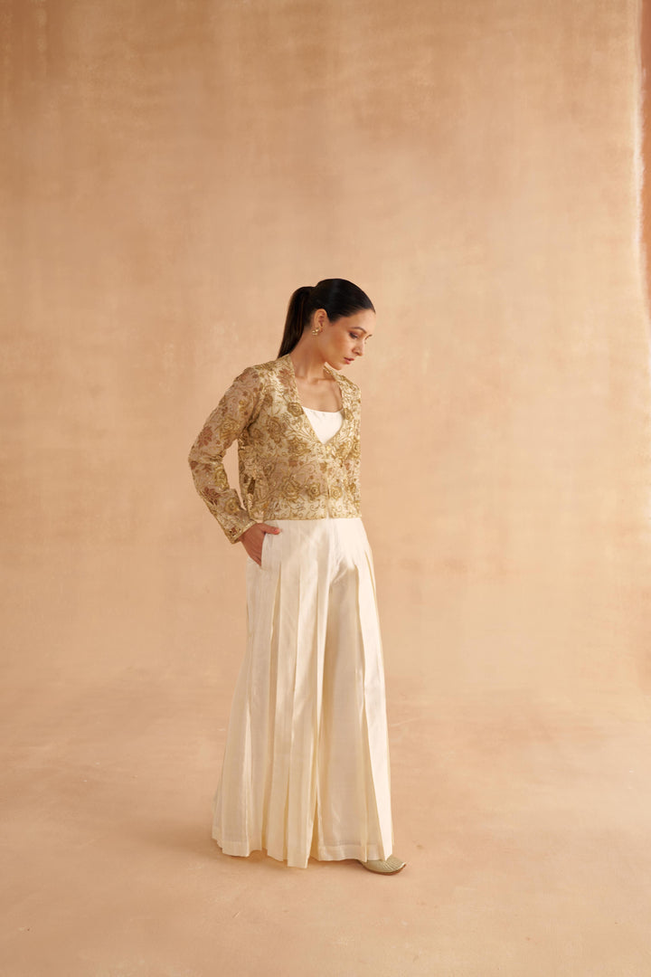 Cream Organza Jacket with Zardozi Embroidery