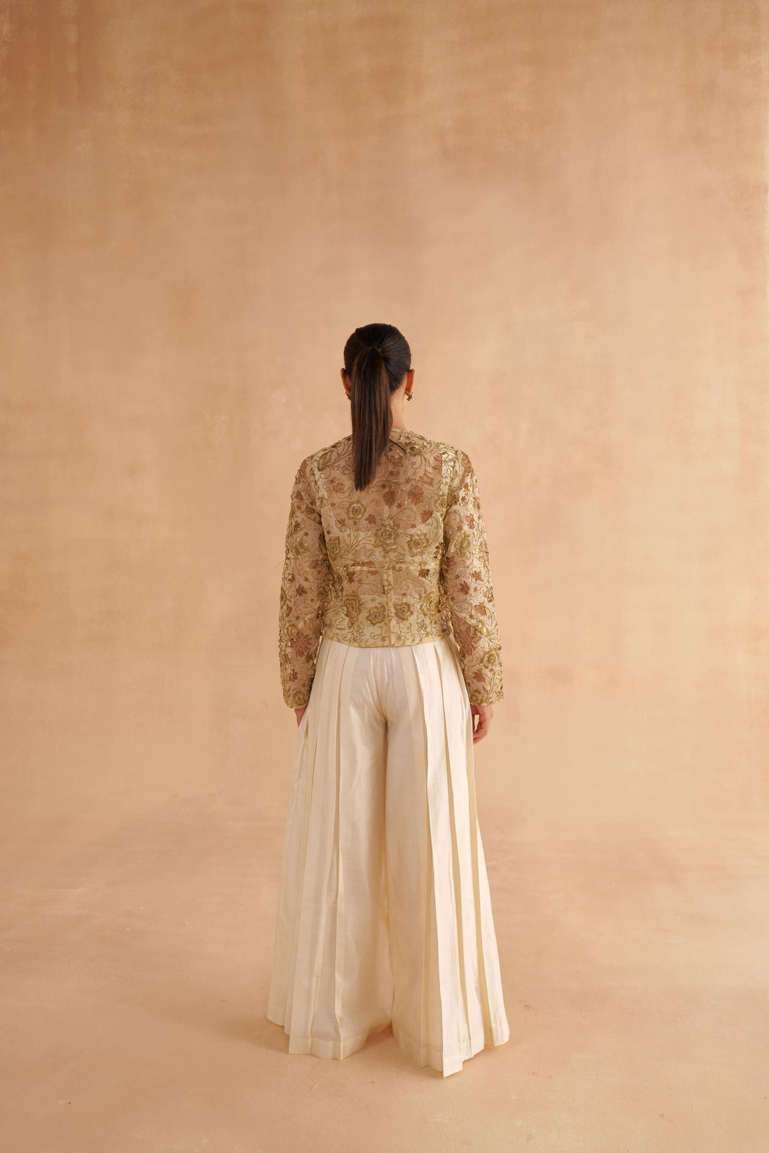 Cream Organza Jacket with Zardozi Embroidery