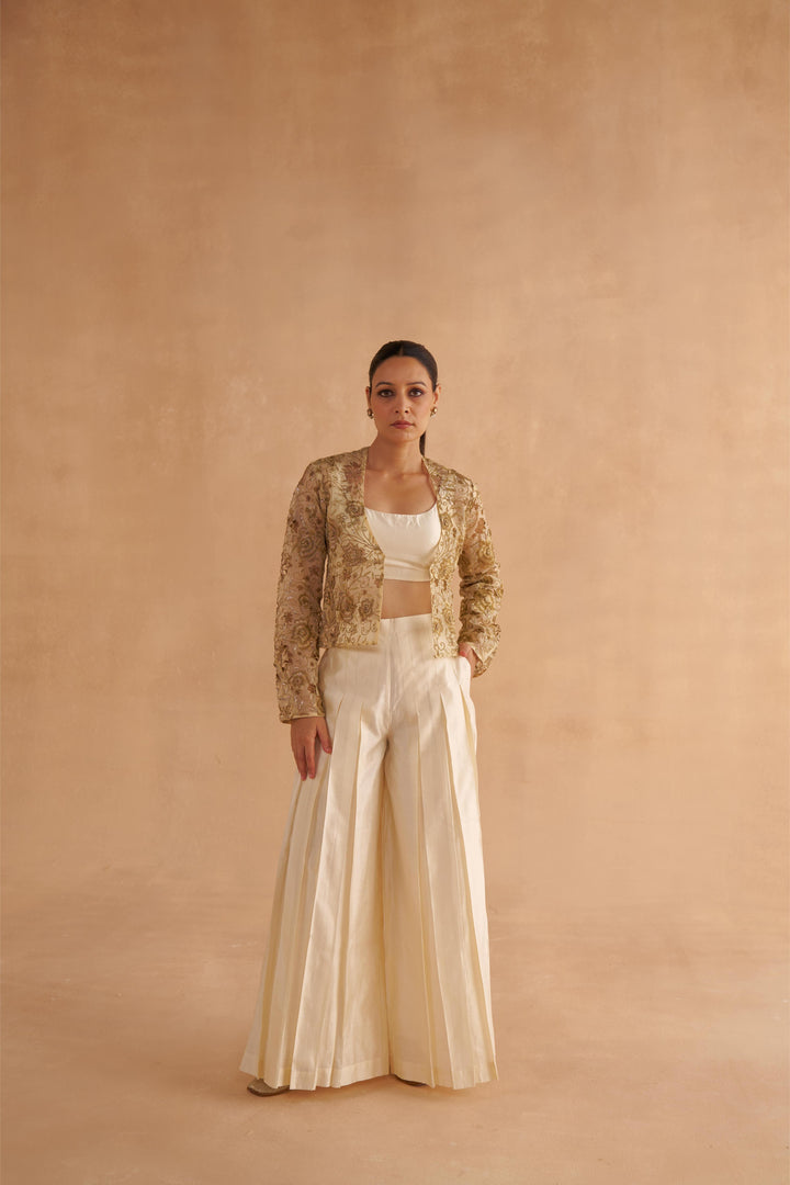 Cream Organza Jacket with Zardozi Embroidery