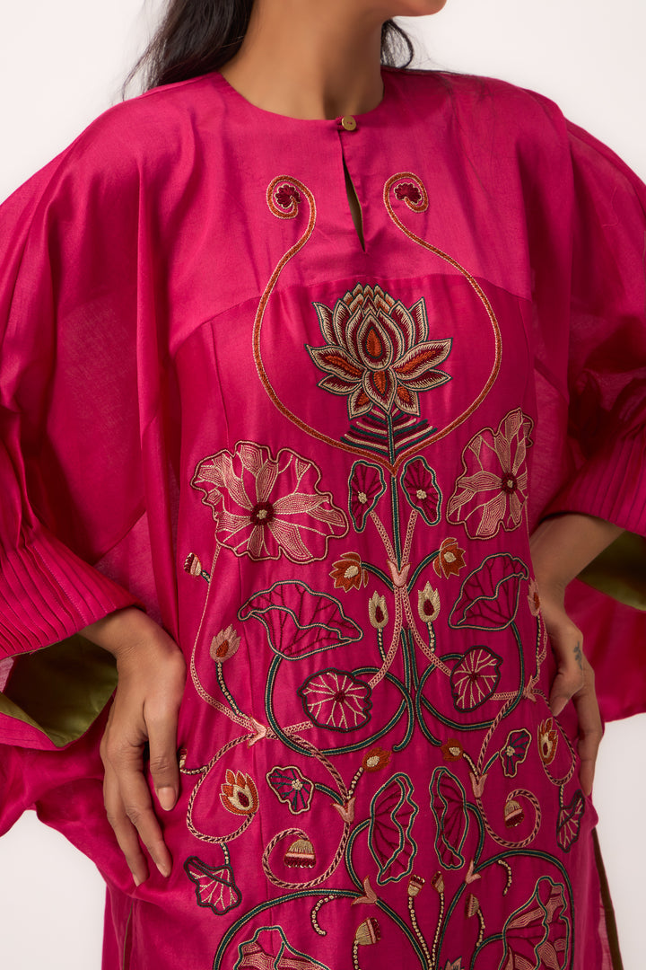 LOTUS JAAL KURTA SET HOT PINK