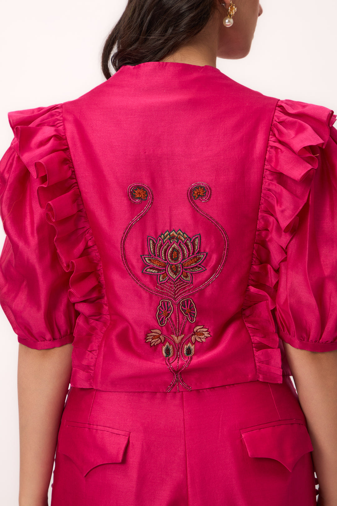 Lotus Bloom Jaal Ruffle Top Set Hot Pink