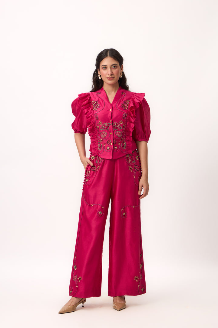Lotus Bloom Jaal Ruffle Top Set Hot Pink