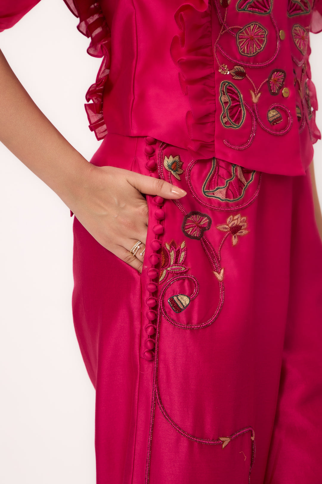 Lotus Bloom Jaal Ruffle Top Set Hot Pink
