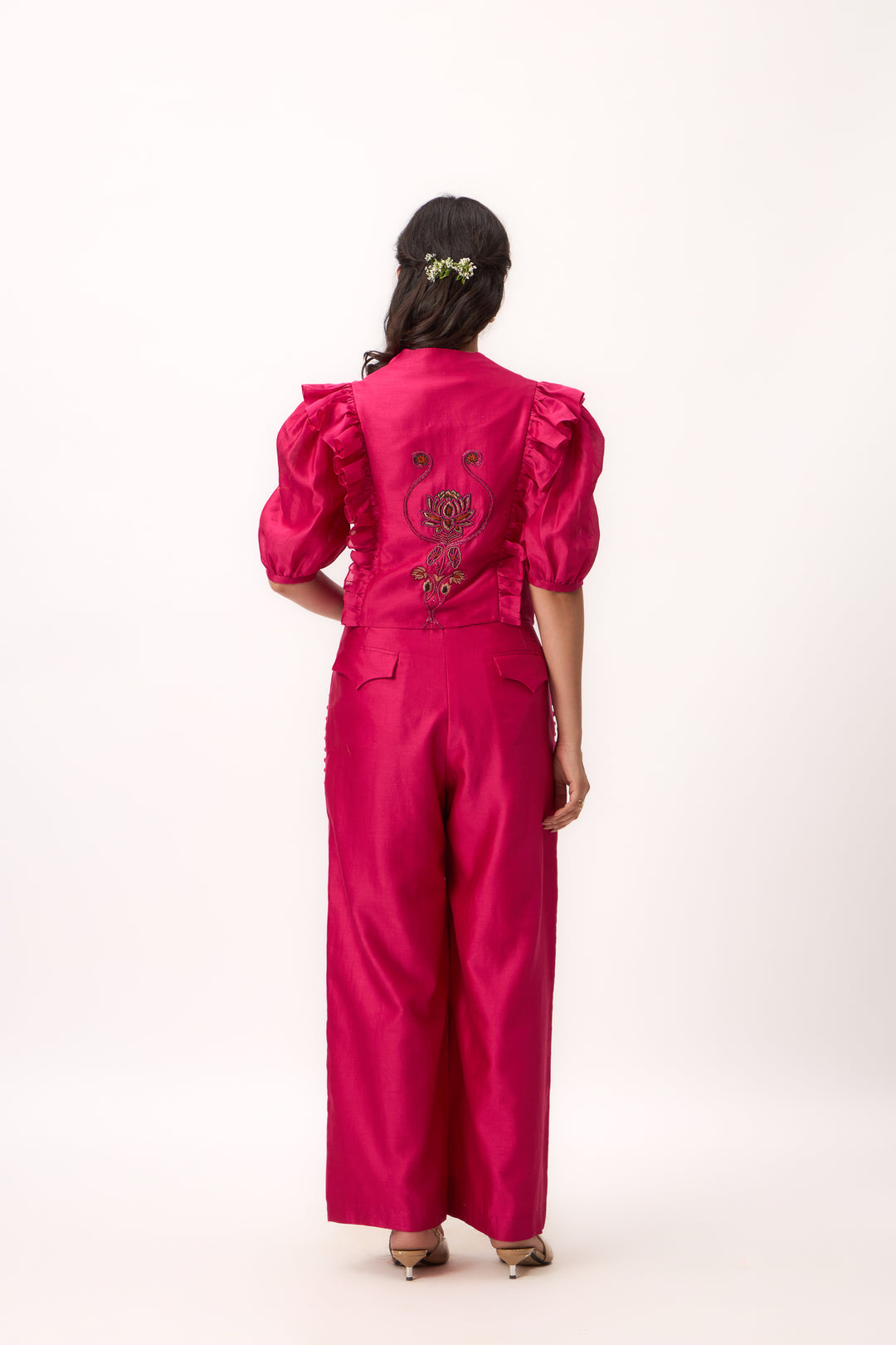 Lotus Bloom Jaal Ruffle Top Set Hot Pink