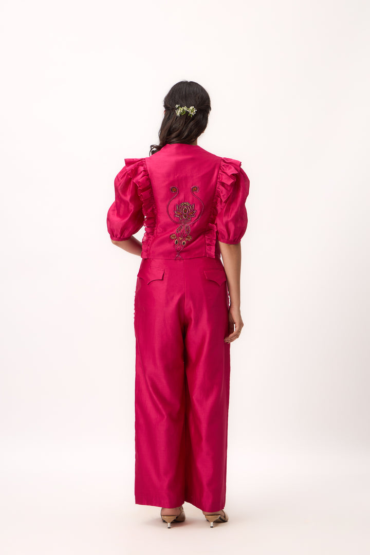 Lotus Bloom Jaal Ruffle Top Set Hot Pink