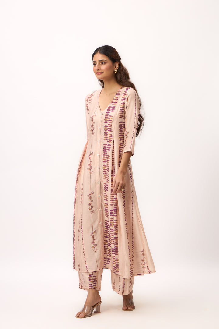 Watercolour Shami Stripe Print Panelled Kurta Set With Dupatta Baby Pink