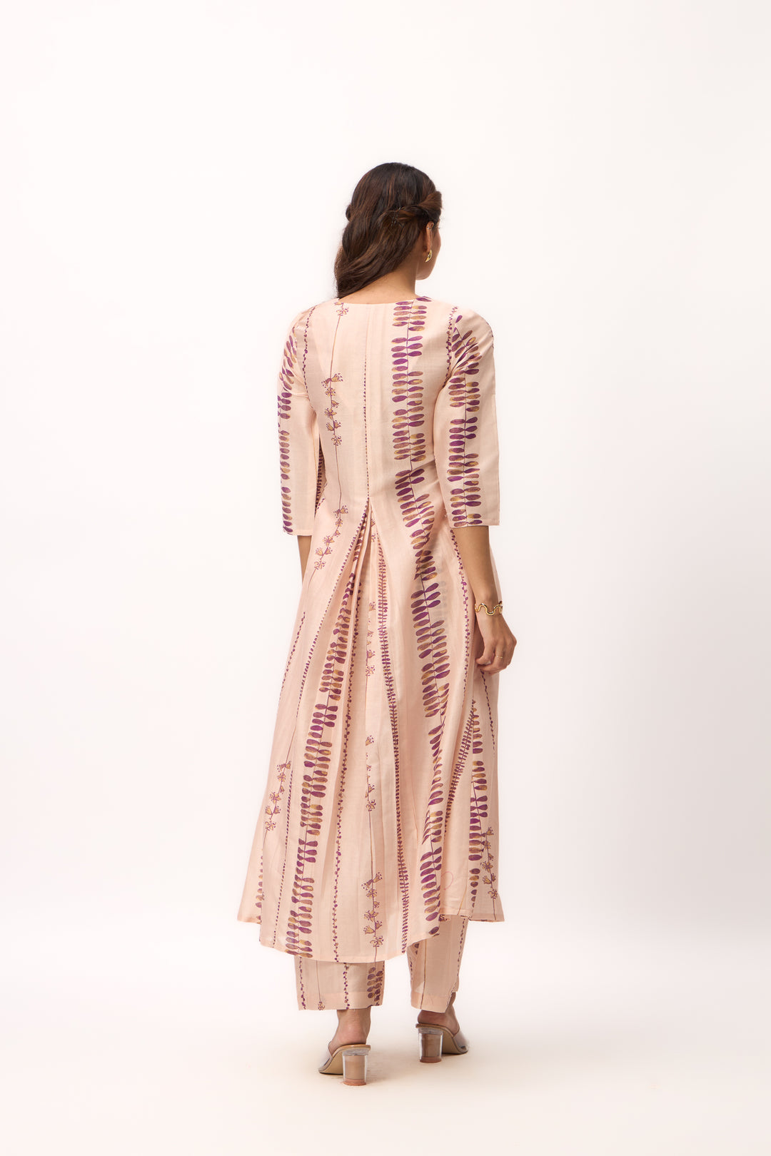 Watercolour Shami Stripe Print Panelled Kurta Set With Dupatta Baby Pink