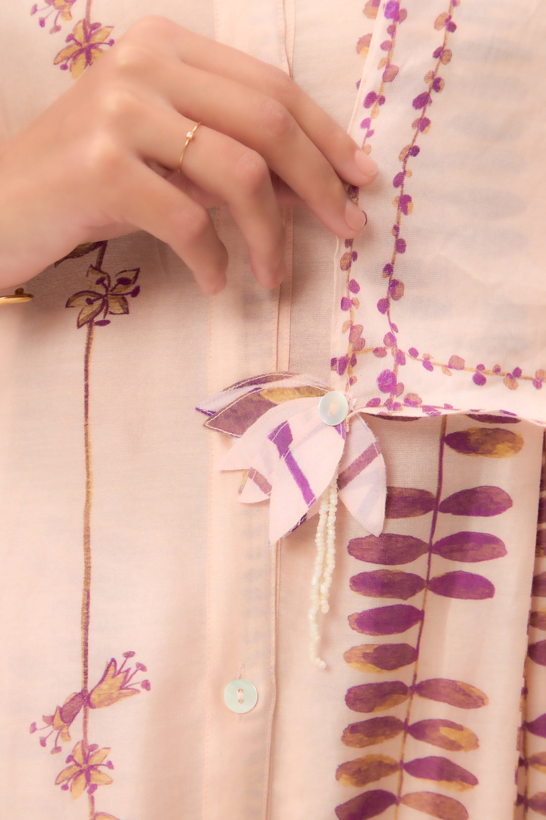 Watercolour Shami Stripe Print Panelled Kurta Set With Dupatta Baby Pink
