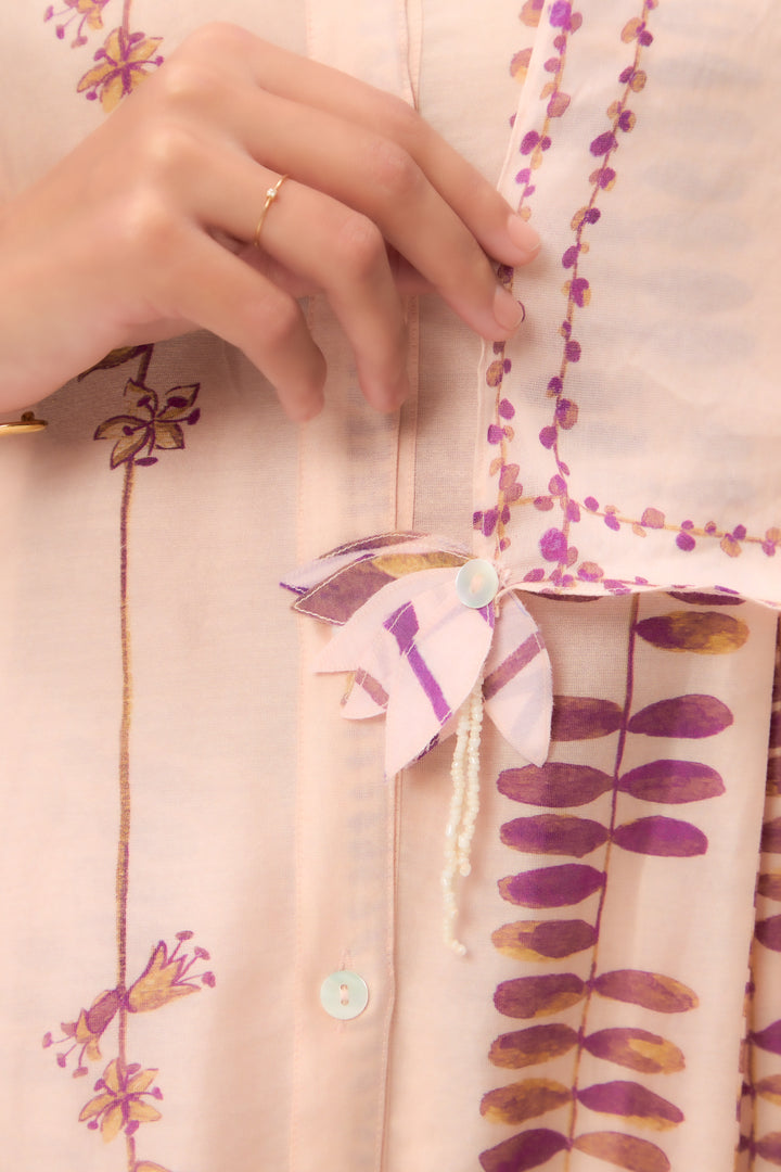 Watercolour Shami Stripe Print Panelled Kurta Set With Dupatta Baby Pink