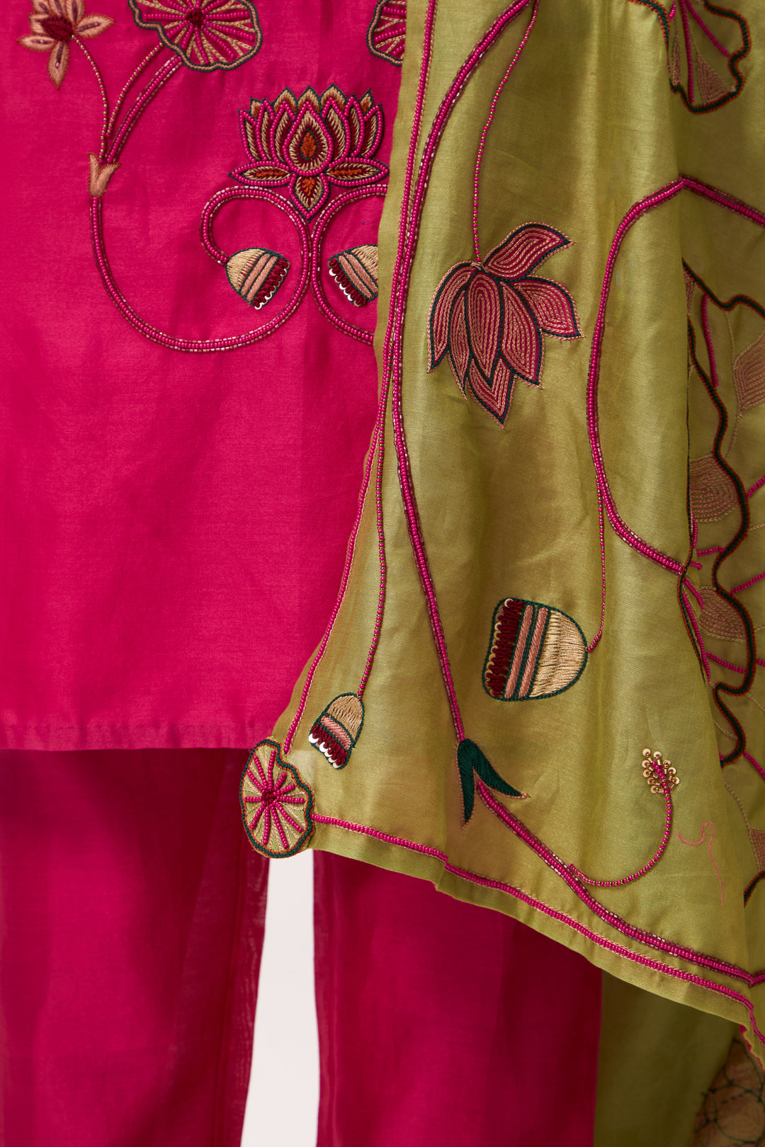Lotus Bloom Jaal Kurta Set With Dupatta Hot Pink