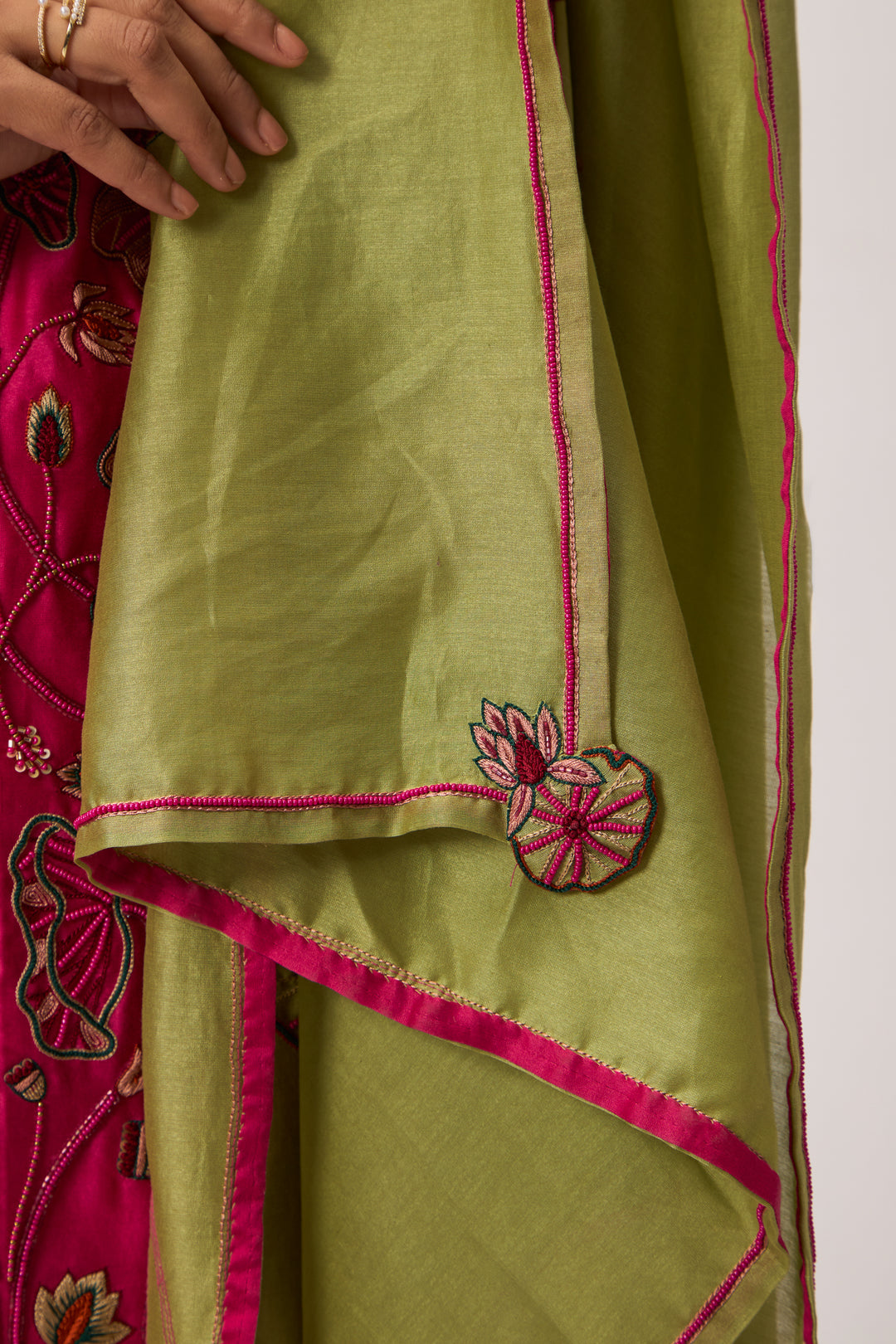Lotus Bloom Jaal Kurta Set With Dupatta Hot Pink