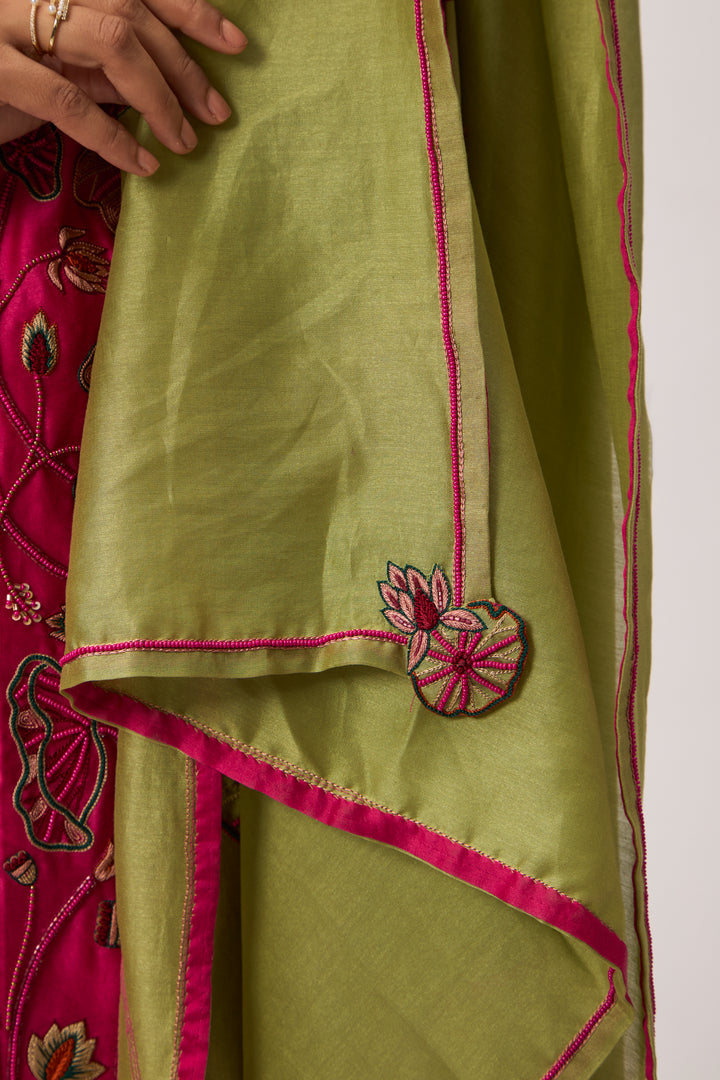 Lotus Bloom Jaal Kurta Set With Dupatta Hot Pink