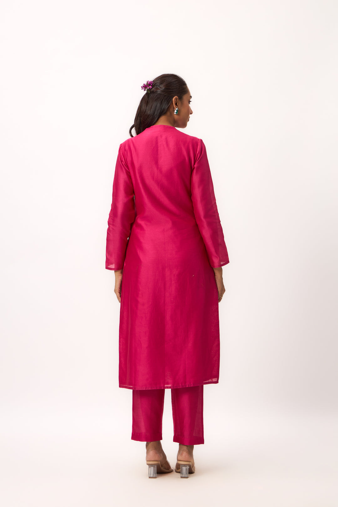 Lotus Bloom Jaal Kurta Set With Dupatta Hot Pink
