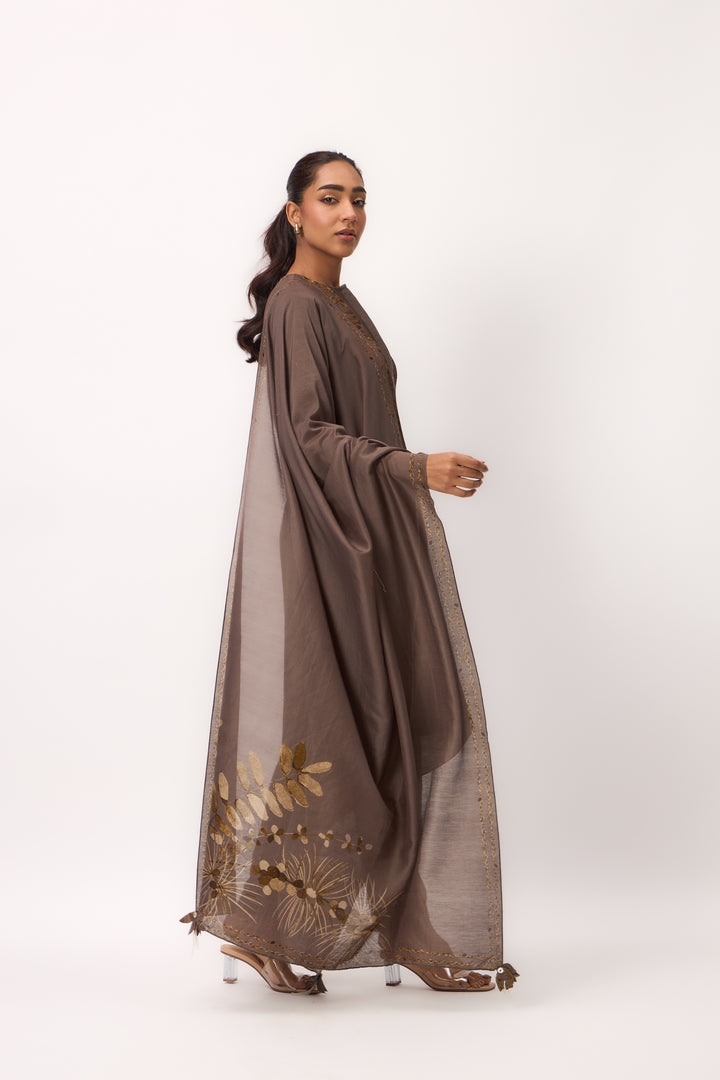Watercolour Shami Stripe Print Kurta Set With Dupatta Wood Brown