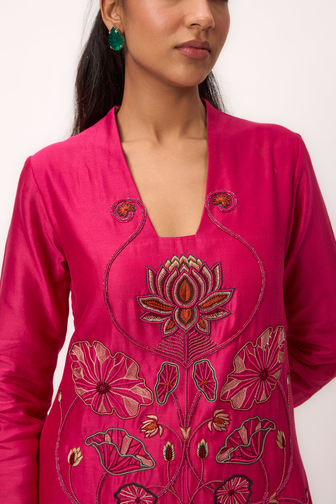 Lotus Bloom Jaal Kurta Set With Dupatta Hot Pink