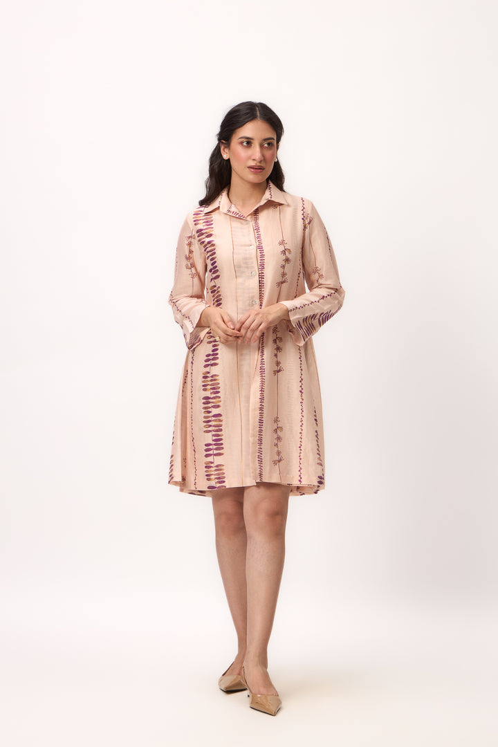 Watercolour Shami Stripe Print Dress Baby Pink