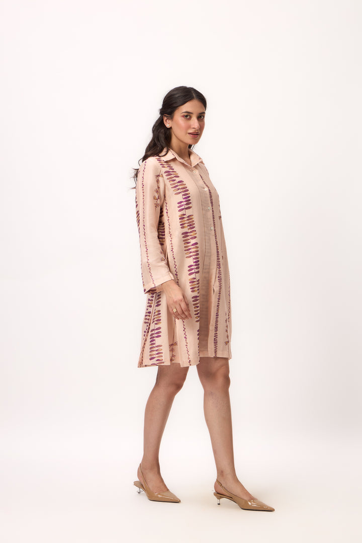 Watercolour Shami Stripe Print Dress Baby Pink