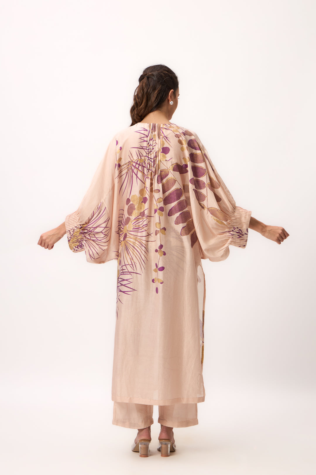 Watercolour Shami Print Kurta Set Baby Pink