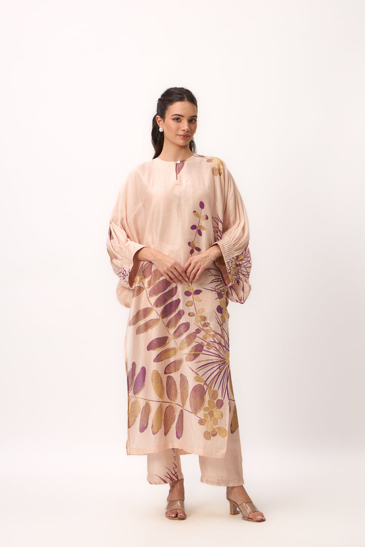 Watercolour Shami Print Kurta Set Baby Pink