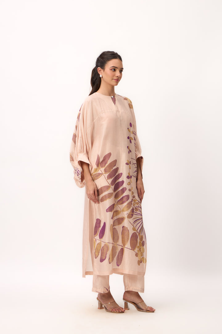 Watercolour Shami Print Kurta Set Baby Pink