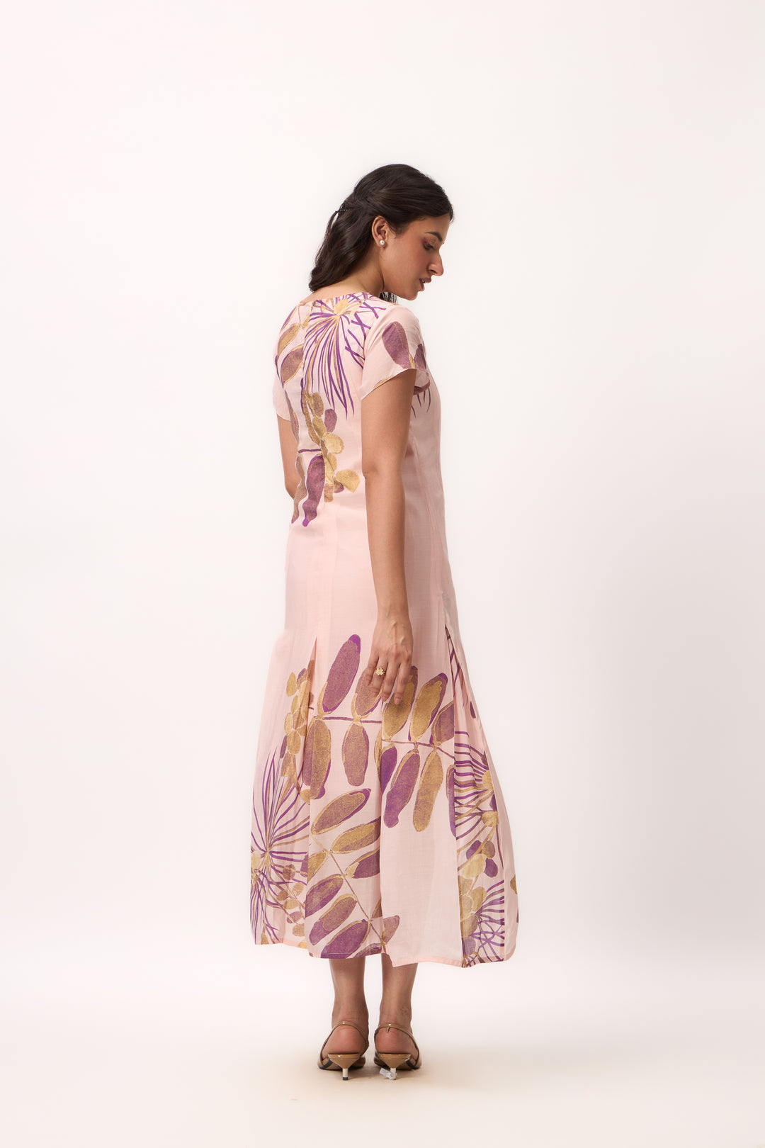 Watercolour Shami Print Asymmetrical Dress Baby Pink
