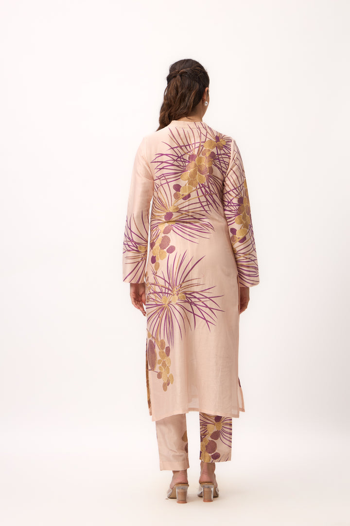 Watercolour Shami Print Kurta Set With Dupatta Baby Pink