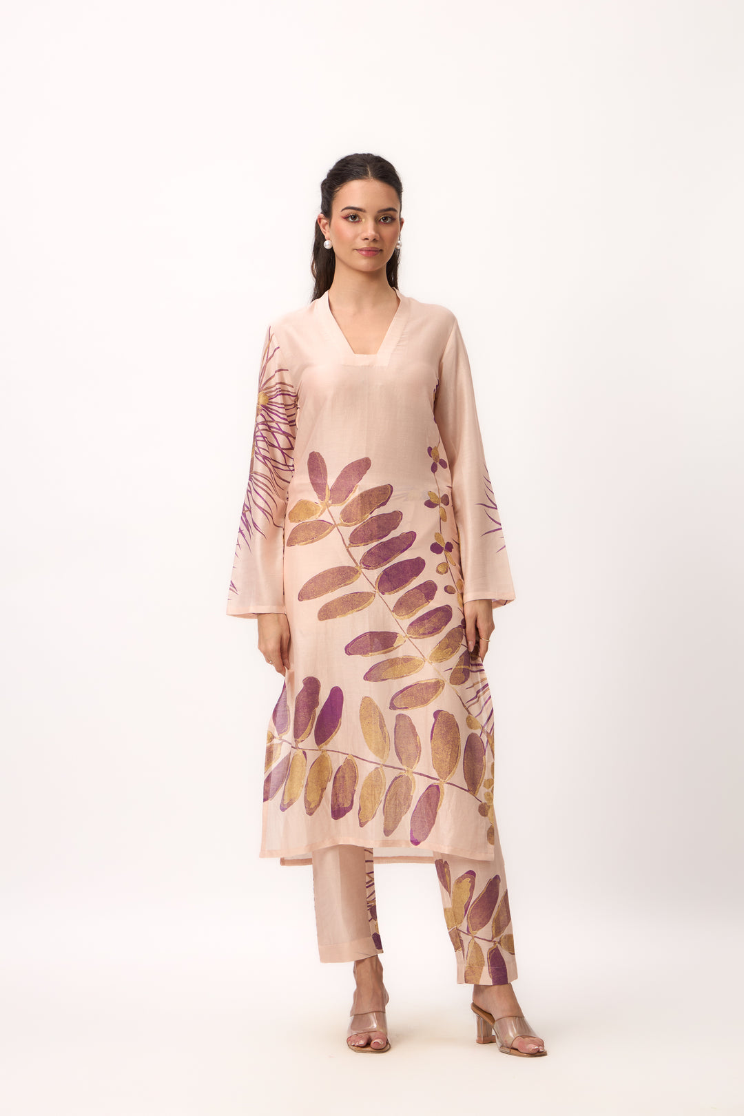 Watercolour Shami Print Kurta Set With Dupatta Baby Pink
