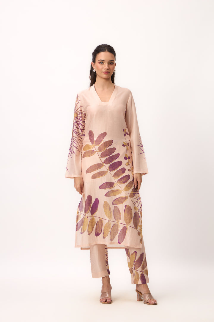 Watercolour Shami Print Kurta Set With Dupatta Baby Pink