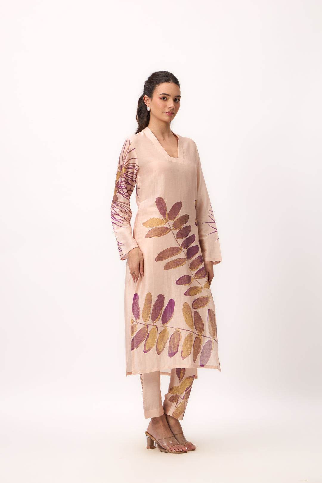 Watercolour Shami Print Kurta Set With Dupatta Baby Pink