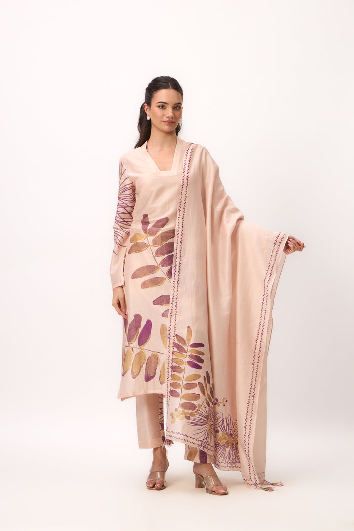 Watercolour Shami Print Kurta Set With Dupatta Baby Pink