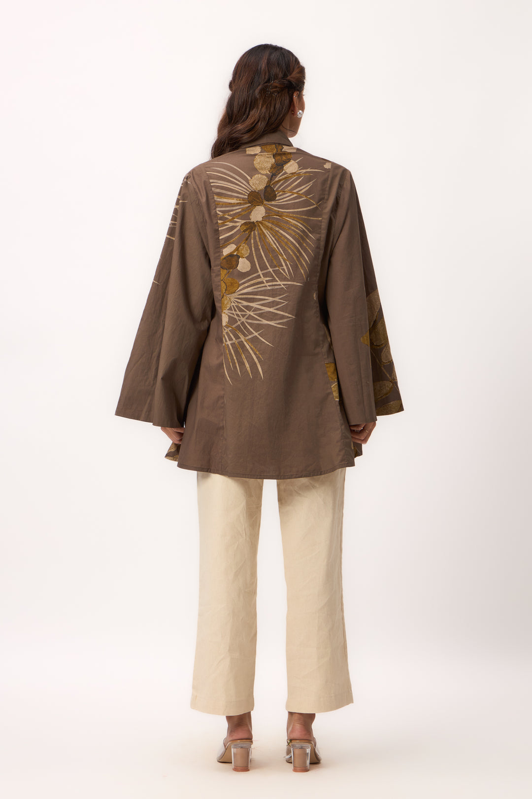 Watercolour Shami Print Kimono Shirt Wood Brown