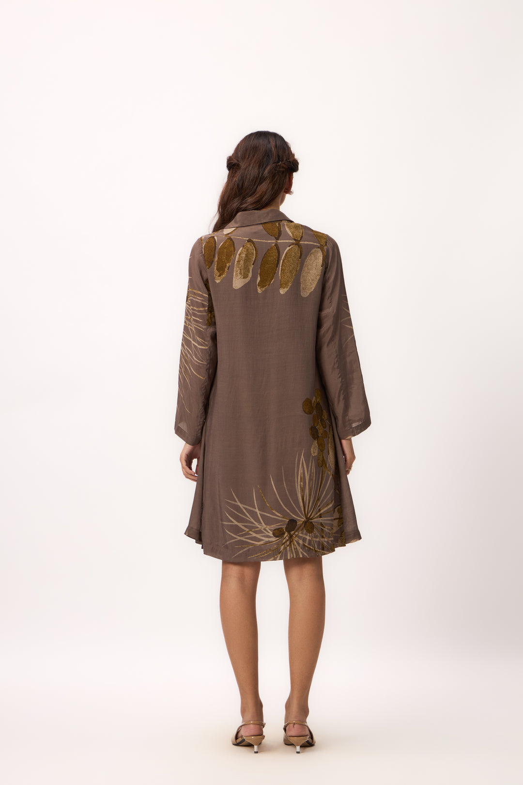 Watercolour Shami Print Dress Wood Brown
