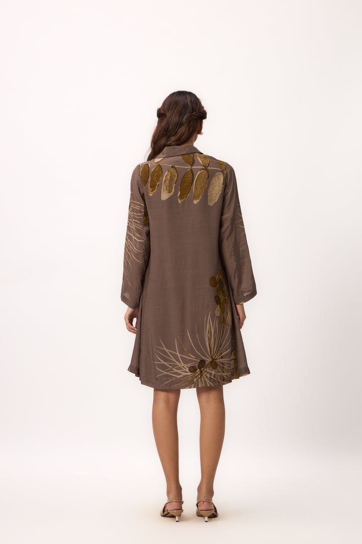 Watercolour Shami Print Dress Wood Brown
