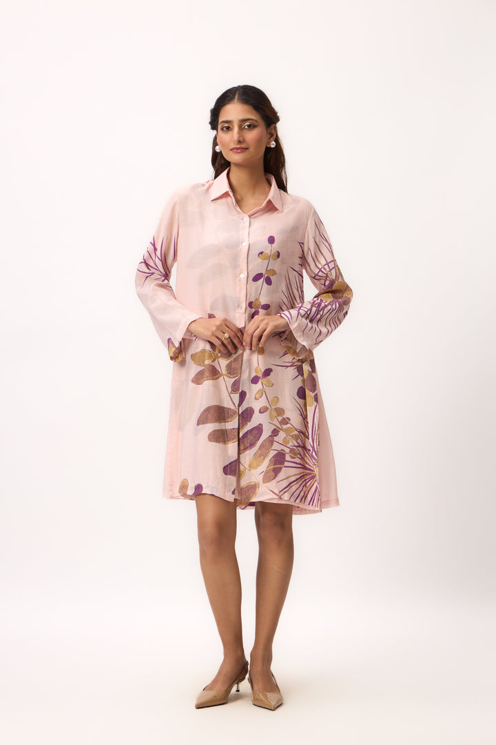 Watercolour Shami Print Dress Baby Pink