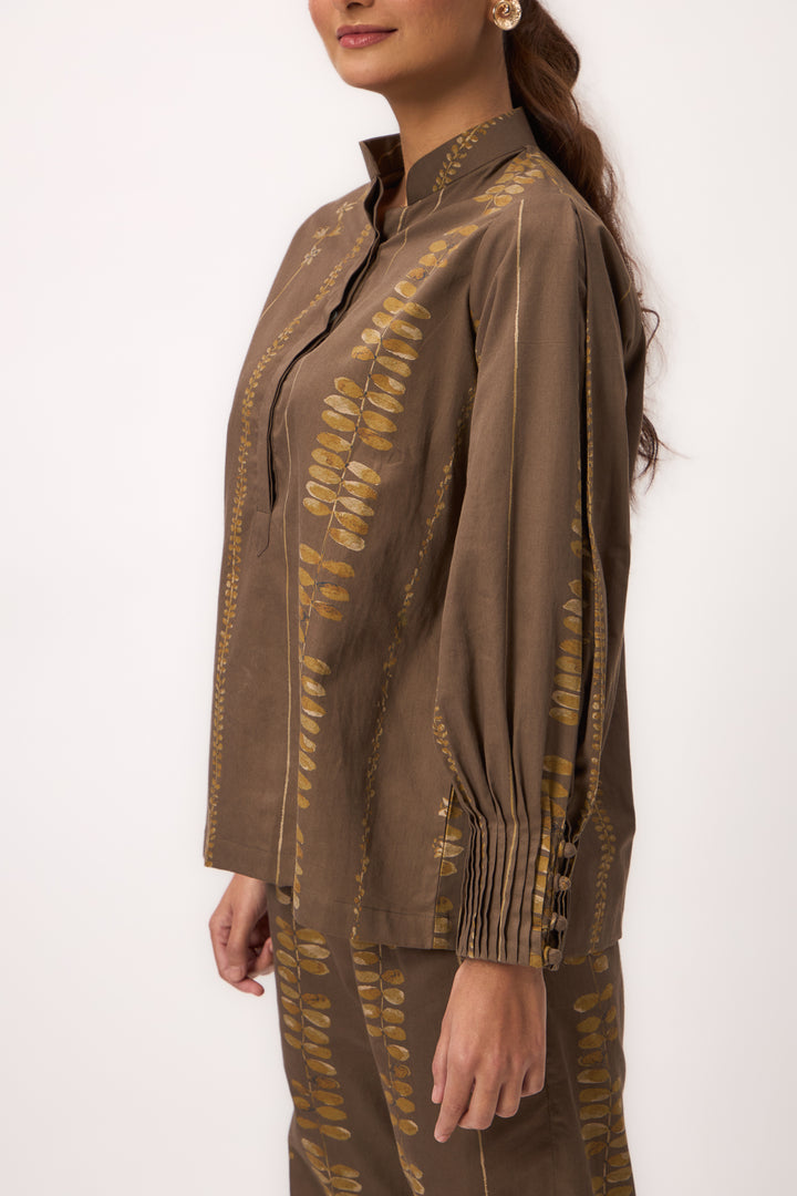 Watercolour Shami Stripe Print Coord Set Wood Brown