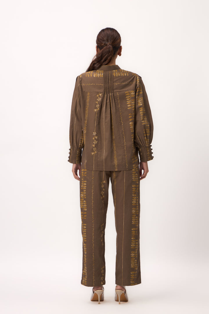 Watercolour Shami Stripe Print Coord Set Wood Brown