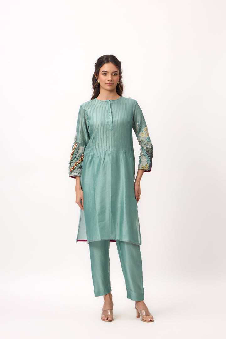Shami Wispher Kurta Set With Duaptta Warm Teal