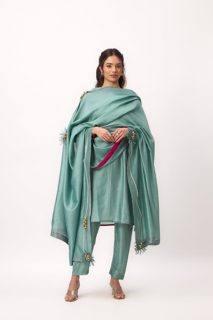 Shami Wispher Kurta Set With Duaptta Warm Teal