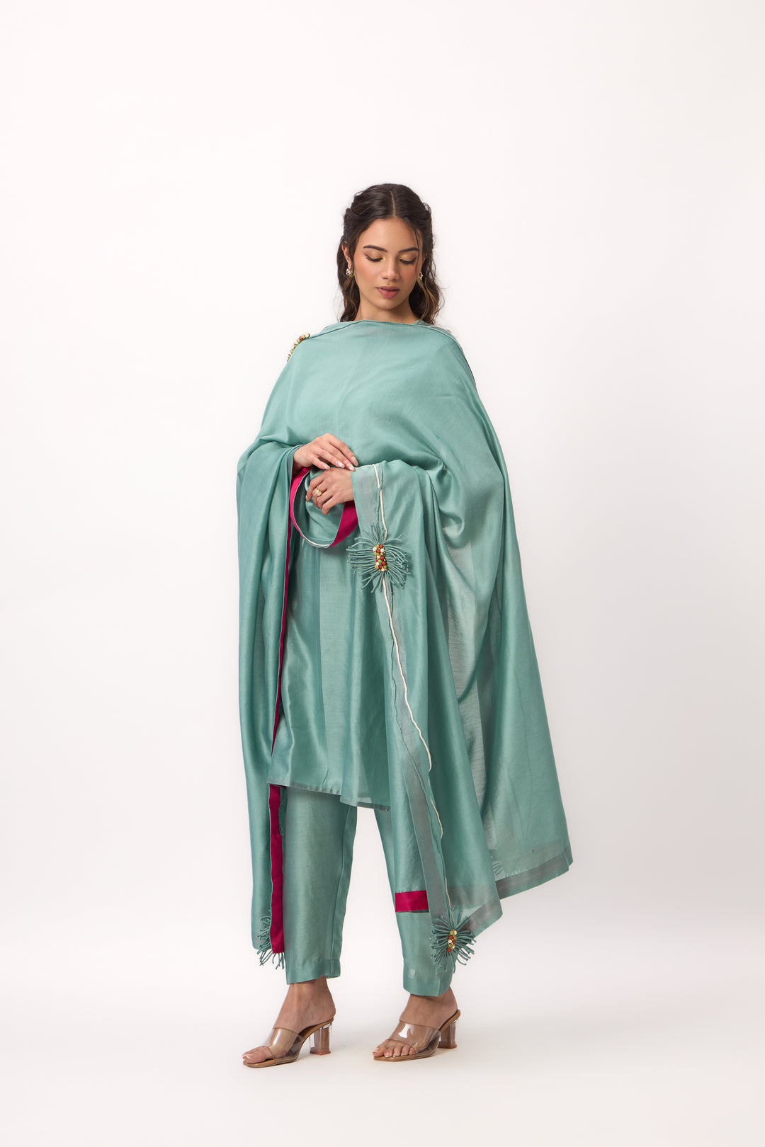 Shami Wispher Kurta Set With Duaptta Warm Teal