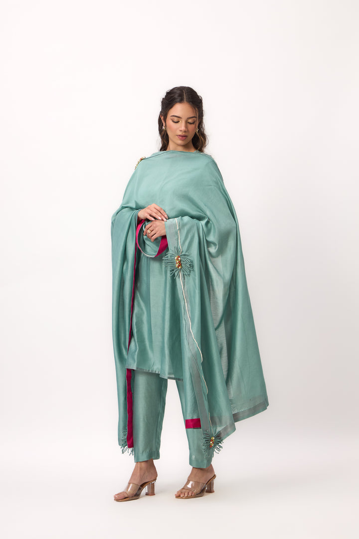 Shami Wispher Kurta Set With Duaptta Warm Teal