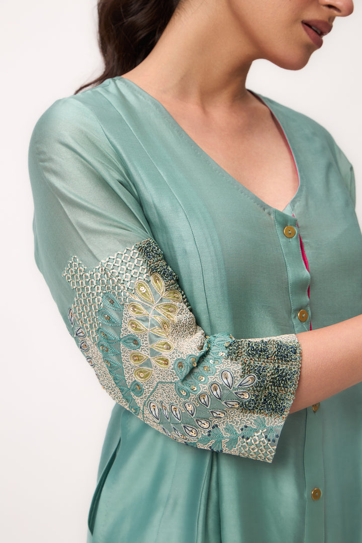 Shami Wispher Panelled Kurta Set With Dupatta Warm Teal