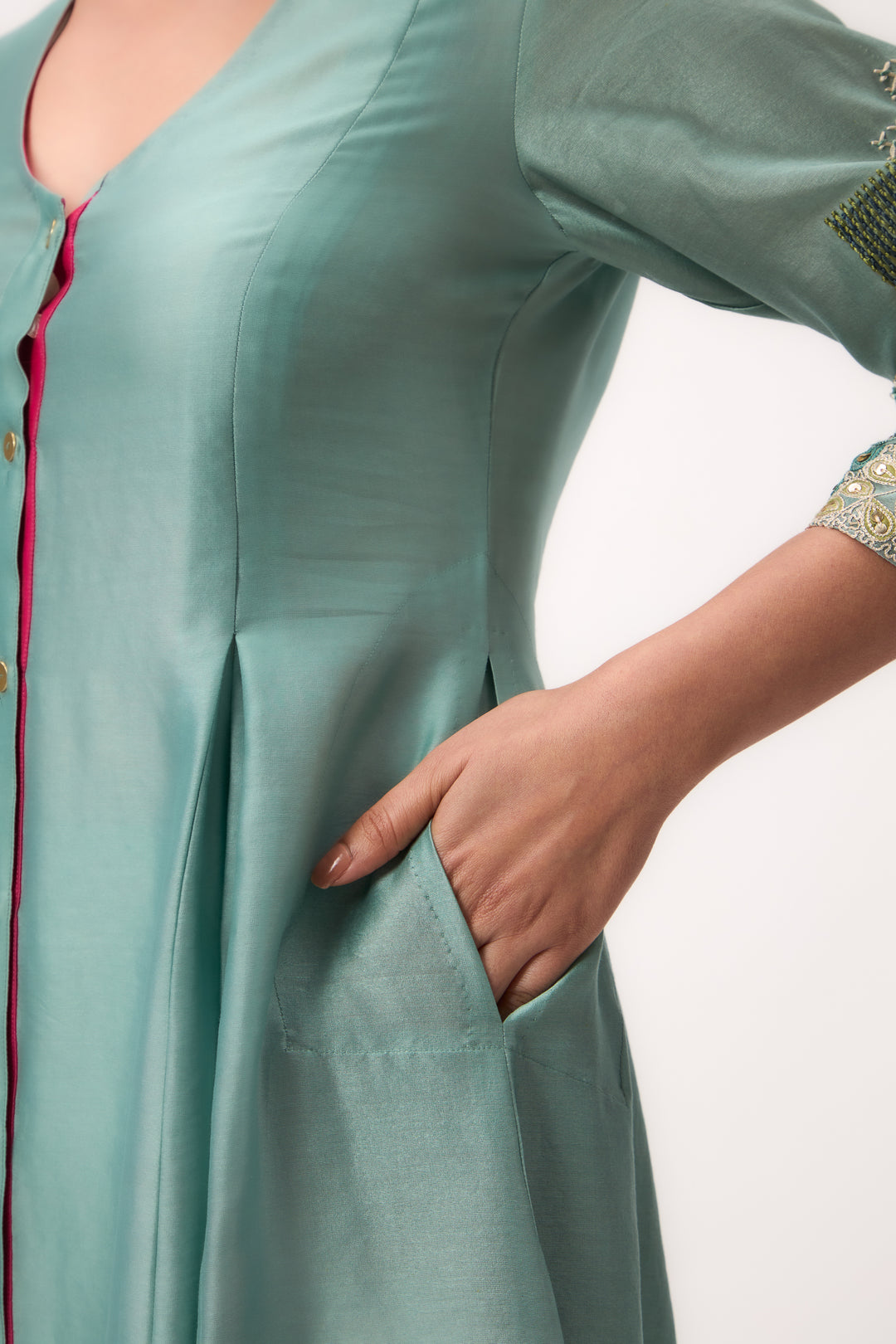 Shami Wispher Panelled Kurta Set With Dupatta Warm Teal