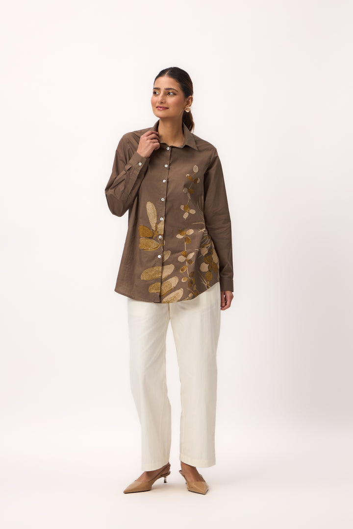 Watercolour Shami Print Shirt Wood Brown