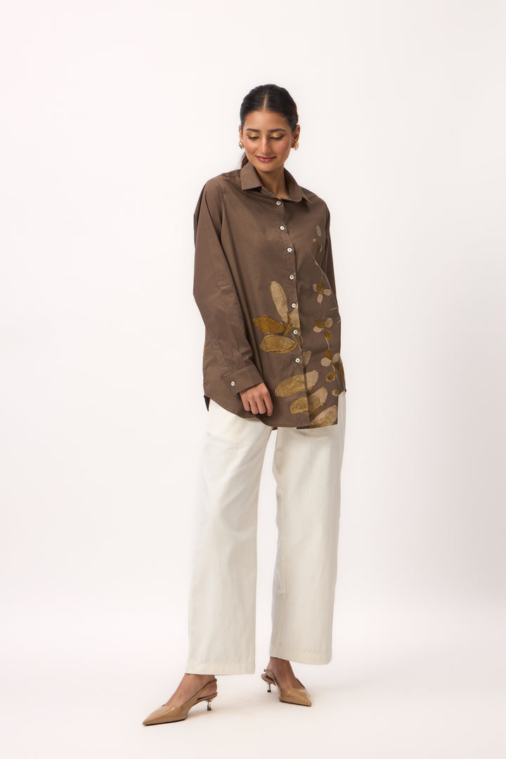 Watercolour Shami Print Shirt Wood Brown