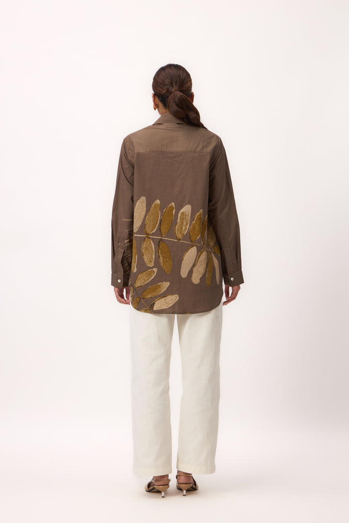 Watercolour Shami Print Shirt Wood Brown