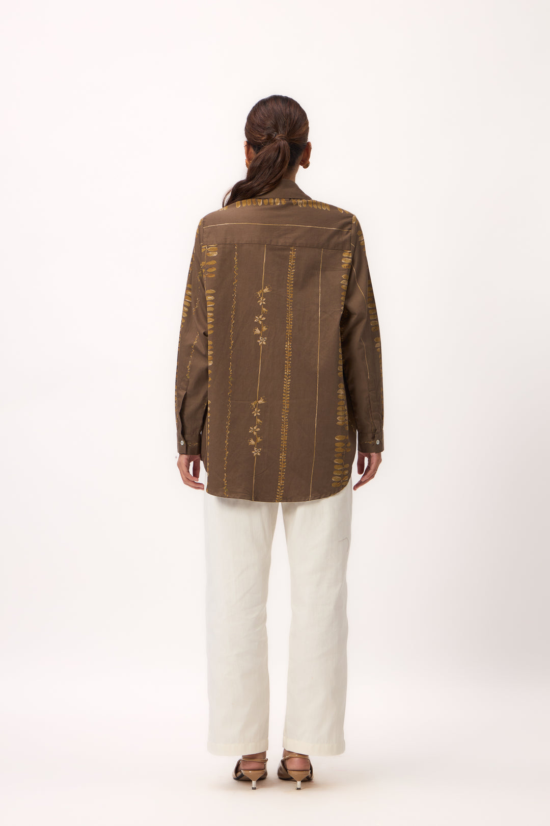 Watercolour Shami Stripe Print Shirt Wood Brown