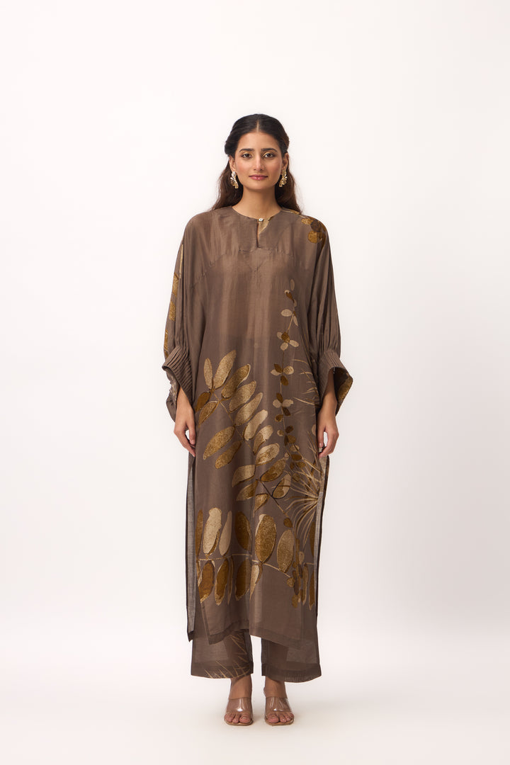 Watercolour Shami Print Kurta Set Wood Brown