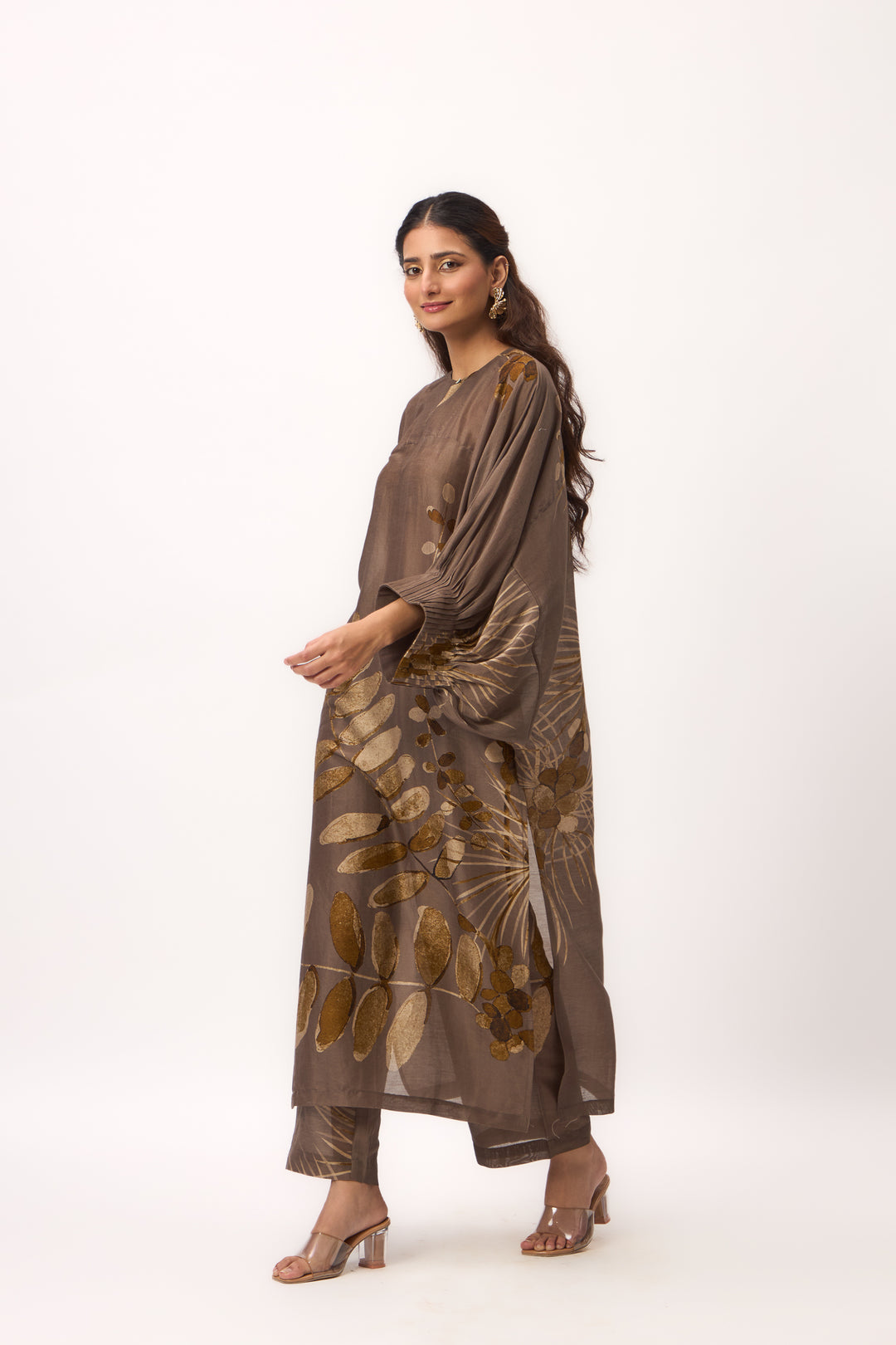Watercolour Shami Print Kurta Set Wood Brown