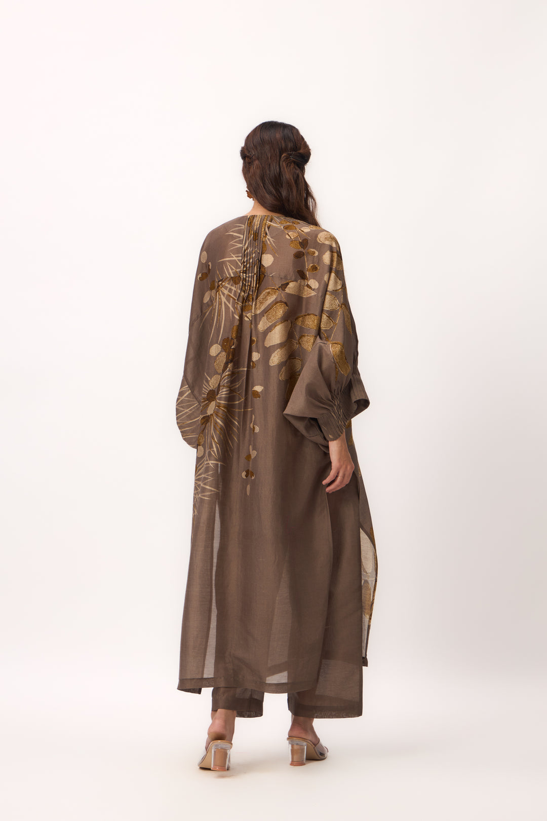 Watercolour Shami Print Kurta Set Wood Brown
